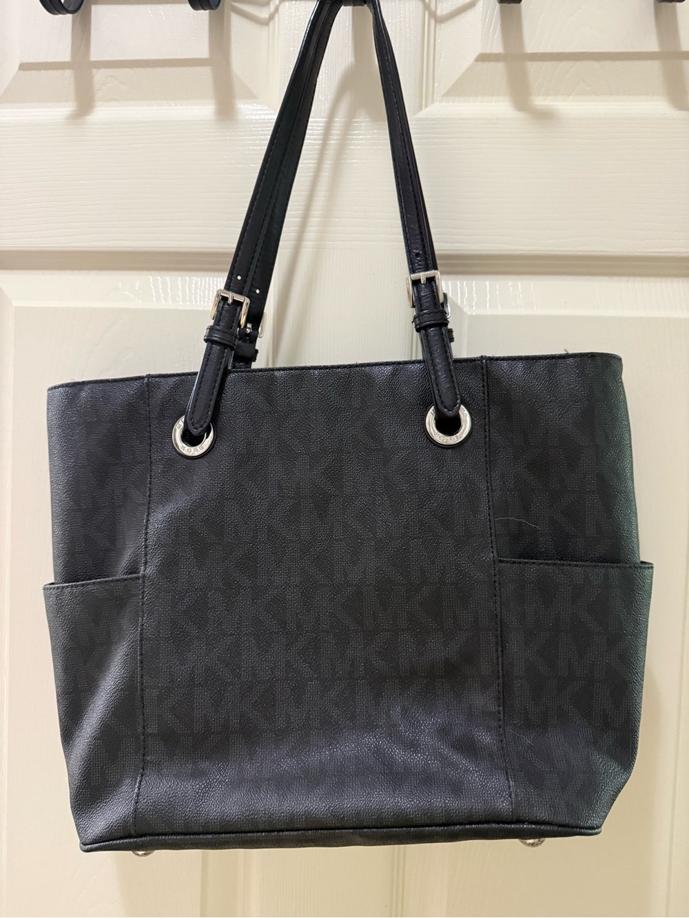 Michael Kors Black MK Logo Tote with Silver Charm - Picture 5 of 10